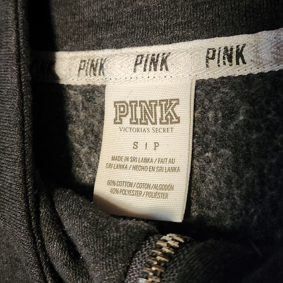 Victoria's Secret Pink Quarter Zip Pullover. Gray and White. - Picture 3 of 5